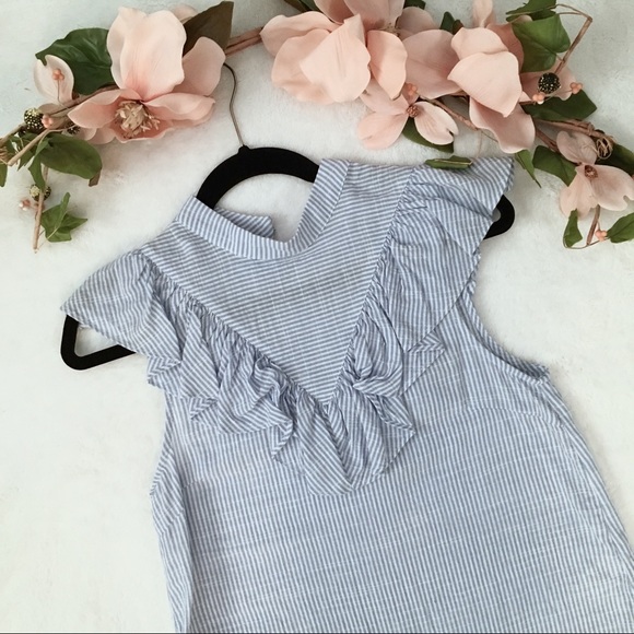 En Creme Tops - En Crème | pinstripe sleeveless ruffle blouse.